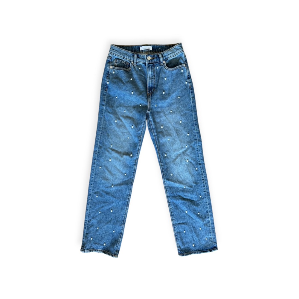 LOFT Straight Leg Jeans Pearl Embellished Blue Denim High Rise 24 / 00